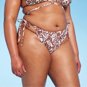 NWT Wild Fable Size X (14-16) Side-Tie Brown Swirl Pattern Bikini Swim Bottom